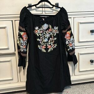 Free People Off the Shoulders Black and Floral Dress